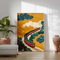 Vintage Train Landscape Poster - Red Railway Illustration Mid Century Travel Wall Art - thumbnail 3