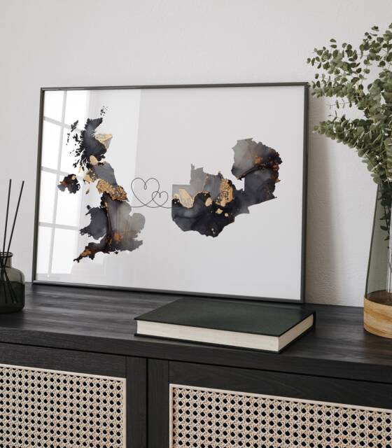 Britain & Zambia Map Black & Gold Travel Wall Art Print - United Kingdom UK - image 1