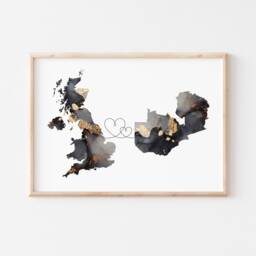 Britain & Zambia Map Black & Gold Travel Wall Art Print - United Kingdom UK - thumbnail 3