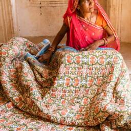 Handmade Floral Twin Quilt Set Block Print Cotton Bedding with Shams - thumbnail 2