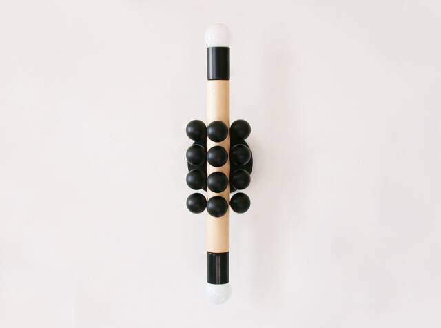 Black & Maple Eclectic Double Sconce Light Unique Wall Designer Lighting Powder Room Vanity - image 1