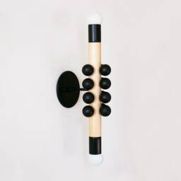 Black & Maple Eclectic Double Sconce Light Unique Wall Designer Lighting Powder Room Vanity - thumbnail 3