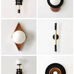 Black & Maple Eclectic Double Sconce Light Unique Wall Designer Lighting Powder Room Vanity - thumbnail 4