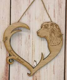 Personalized Springer Spaniel Dog Heart Hanger - Oak Veneer Wall Decor - thumbnail 1