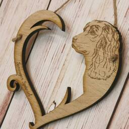 Personalized Springer Spaniel Dog Heart Hanger - Oak Veneer Wall Decor - thumbnail 2