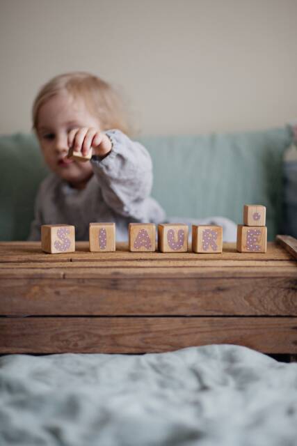 Wooden Baby Name Blocks, Lilac Nursery Alphabet Blocks - image 1