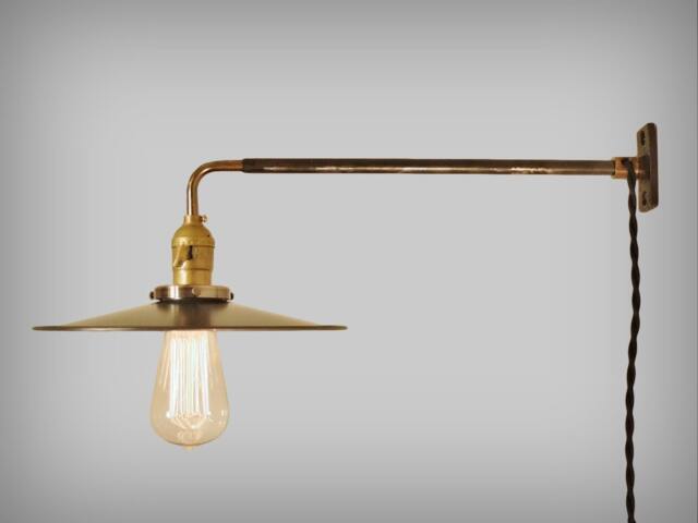 Vintage Industrial Wall Mount Light - Flat Steel Shade Machine Age Trouble Lamp Sconce - image 1