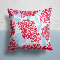 Nautical Cushion Cover/Coral Beach House Pillow Case/Sea Square Throw Pillow/Seashell Turtle Outdoor Garden Decor Fish Cover - thumbnail 2