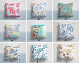 Nautical Cushion Cover/Coral Beach House Pillow Case/Sea Square Throw Pillow/Seashell Turtle Outdoor Garden Decor Fish Cover - thumbnail 1