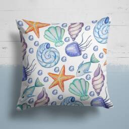 Nautical Cushion Cover/Coral Beach House Pillow Case/Sea Square Throw Pillow/Seashell Turtle Outdoor Garden Decor Fish Cover - thumbnail 3