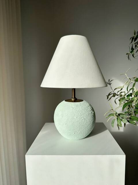 Green Ceramic Lamp - Wabi Sabi Art Small With Conical Lampshade Perfect As A Bedside & Desk - image 1