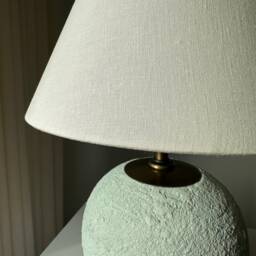 Green Ceramic Lamp - Wabi Sabi Art Small With Conical Lampshade Perfect As A Bedside & Desk - thumbnail 3