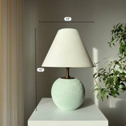 Green Ceramic Lamp - Wabi Sabi Art Small With Conical Lampshade Perfect As A Bedside & Desk - thumbnail 4