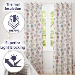 Cute Rainbow Bunny Flower Egg Pastel Grey Background Seamless Pattern Readymade Eyelet Ring Top Thermal 100% Blackout Curtains - thumbnail 3