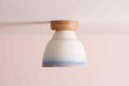 Blue & White Small Element Flush Mount Ceiling Light in Ceramic Oak