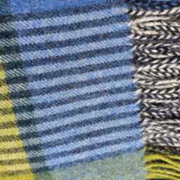 Blanket/Throw, 100% Pure New Wool, Soft Blue/Navy & Green, Check, C/W Fringe Edge 140x185cms - thumbnail 2