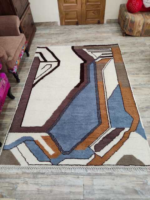 Handmade Multicolor Wool Moroccan Rug, Geometric Design, Custom Size - image 1