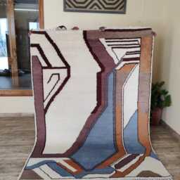 Handmade Multicolor Wool Moroccan Rug, Geometric Design, Custom Size - thumbnail 4