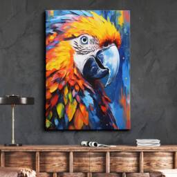 Colorful Parrot Animal Abstract Oil Painting Splatter Style Wall Art, Framed Canvas Poster Print, Home Kitchen Office Room Decor, Gifts - thumbnail 1