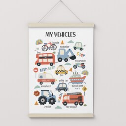 Personalised Scandi Cars Print, Transport Vehicles Educational Poster, Boy Nursery Decor, Playroom Prints, Kids Wall Art - thumbnail 3