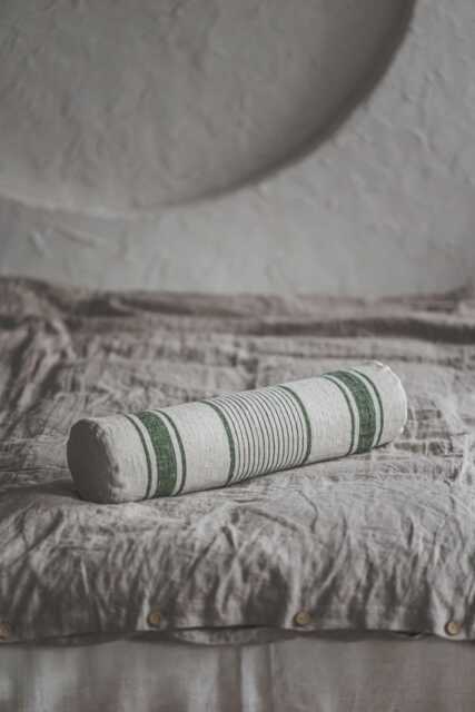 French-Style Linen Bolster Pillow Cover With Green Stripes, Decorative Pillowcase For Bench, Bed, Sofa, Farmhouse Cushion Cover, Home Decor - image 1