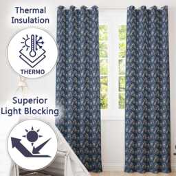 Vintage Blue Floral Garden Seamless Pattern Classic Botanical Style Readymade Eyelet Ring Top Thermal 100% Blackout Curtains - thumbnail 3