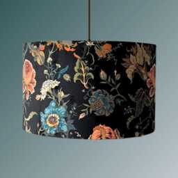 Luxury Mallion & Knowles Athena Drum Lampshade in Midnight Black Floral Velvet - thumbnail 3