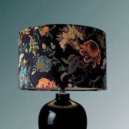 Luxury Mallion & Knowles Athena Drum Lampshade in Midnight Black Floral Velvet - thumbnail 1