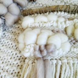 Neutral Woven Wall Hanging Boho Nursery Tapestry, Wool & Cotton - thumbnail 3