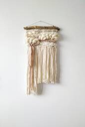 Neutral Woven Wall Hanging Boho Nursery Tapestry, Wool & Cotton