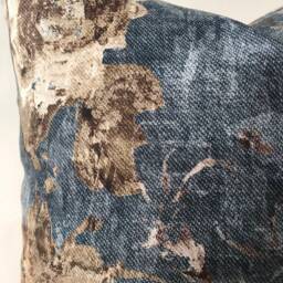 Navy Blue & Brown Floral Cotton Velvet Pillow Cover , Teal Flower Accent Case Dark Taupe , Nautical Euro Sham - thumbnail 3