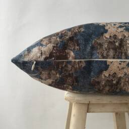 Navy Blue & Brown Floral Cotton Velvet Pillow Cover , Teal Flower Accent Case Dark Taupe , Nautical Euro Sham - thumbnail 4