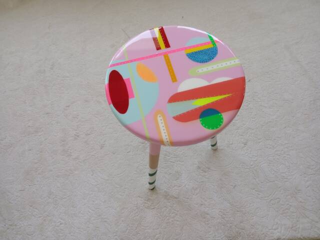 Handmade Pink Resin Coffee Table, Geometric Painted Leg Art - image 1