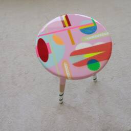 Handmade Pink Resin Coffee Table, Geometric Painted Leg Art - thumbnail 3
