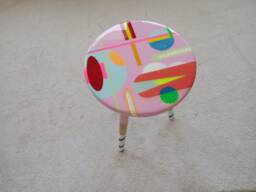 Handmade Pink Resin Coffee Table, Geometric Painted Leg Art