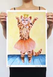 Cat Print, Illustration, Kitty Dance, Kitty Print, Art Poster, Kids Decor Drawing, Cat Art, Painting, Gift For Lovers - thumbnail 1