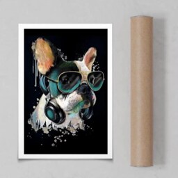 French Bulldog Art Print Headphones & Glasses, Trendy Dog Decor - thumbnail 4