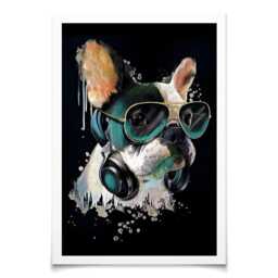 French Bulldog Art Print Headphones & Glasses, Trendy Dog Decor - thumbnail 1