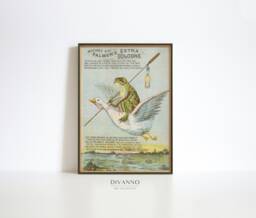 Flying Frog Wall Art, Vintage Funny Poster, Cartoon Animal Illustration, Printable Bathroom Decor, Retro Toad Print, Antique Print - thumbnail 1