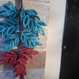 Coral & Teal Paper Leaves Wall Hanging Glossy Home Decor - thumbnail 4