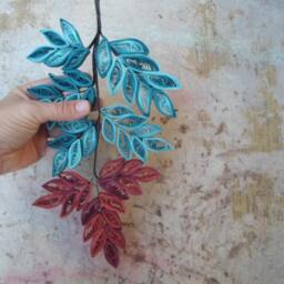 Coral & Teal Paper Leaves Wall Hanging Glossy Home Decor - thumbnail 2
