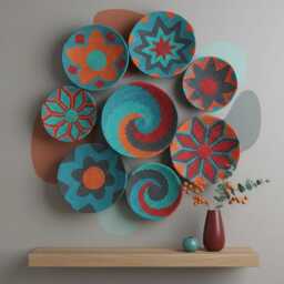 Boho Wicker Basket Wall Decor Colorful African Design, Set Of 9 - thumbnail 3