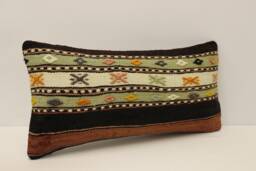 Vintage Turkish Kilim Pillow Cover, Accent Lumbar Cushion - 10x20 In - thumbnail 1
