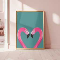 Flamingo Heart Art Print, Pink Birds in Love. Glossy Print - thumbnail 3