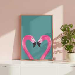 Flamingo Heart Art Print, Pink Birds in Love. Glossy Print - thumbnail 2