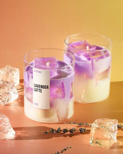 Handmade Lavender Latte Candle - 15 Oz Soy Wax With Gel Ice Cubes - image 1