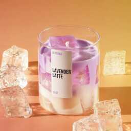Handmade Lavender Latte Candle - 15 Oz Soy Wax With Gel Ice Cubes - thumbnail 3
