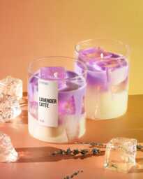 Handmade Lavender Latte Candle - 15 Oz Soy Wax With Gel Ice Cubes - thumbnail 1