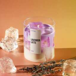 Handmade Lavender Latte Candle - 15 Oz Soy Wax With Gel Ice Cubes - thumbnail 2