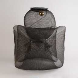 "steel Sculpture With Ceramic Rounds Real Gold Overglaze. Wire Mesh, One Of Three Identical Sculptures. Large 19"" T X 13"